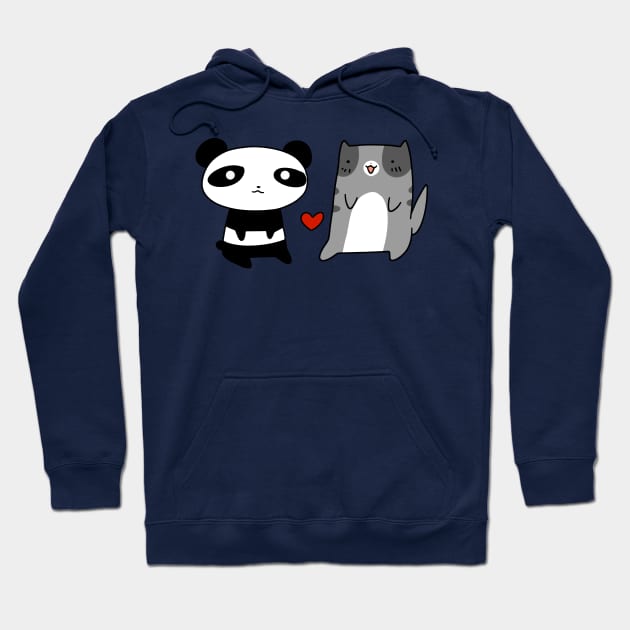 Panda and Blue Cat Love Hoodie by saradaboru